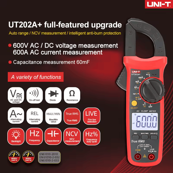 UNI-T UT202A+ &mdash; струмовимірювальні кліщі 600A з вимірюванням напруги та  опору ut-202a+ фото