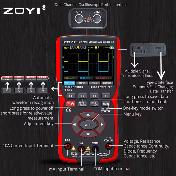 ZOYI ZT-703S &mdash; осциллограф-мультиметр -генератор сигналов 3 в 1 zt-703s фото