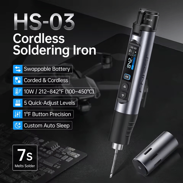 FNIRSI HS-03 &mdash; портативний паяльник з акумулятором, живленням USB-C та змінною батареєю hs-03 фото